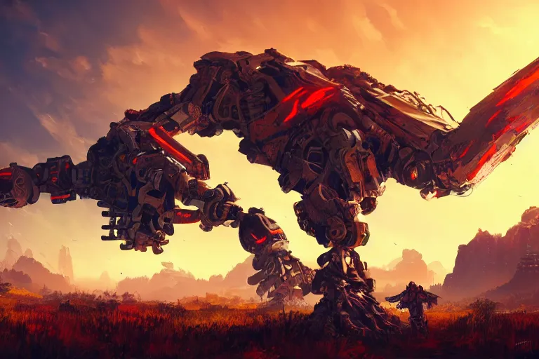 Image similar to ravager machine mecanical creature robot of horizon forbidden west horizon zero dawn radiating a glowing aura global illumination ray tracing hdr fanart arstation by ian pesty and alena aenami artworks in 4 k