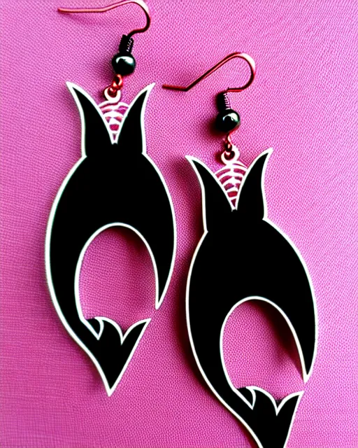 Image similar to spooky cartoon bat, 2 d lasercut earrings, in the style of tim burton