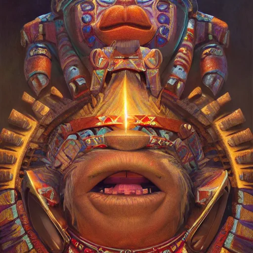 Image similar to an aztec sacrifice muppet, detailed, centered, digital painting, artstation, concept art, donato giancola, joseph christian leyendecker, wlop, boris vallejo, breathtaking, 8 k resolution, extremely detailed, beautiful, establishing shot, artistic, hyperrealistic, beautiful face, octane render, cinematic lighting, dramatic lighting, masterpiece