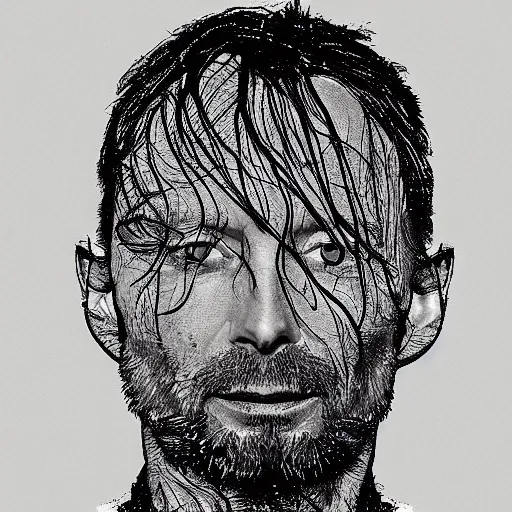 Image similar to thom yorke face made off spaghetti,