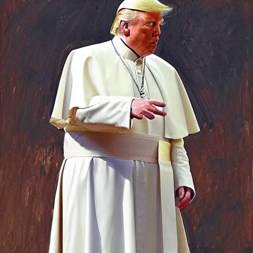 Image similar to donald trump as the pope, detailed by greg manchess, craig mullins, bernie fuchs, walter everett