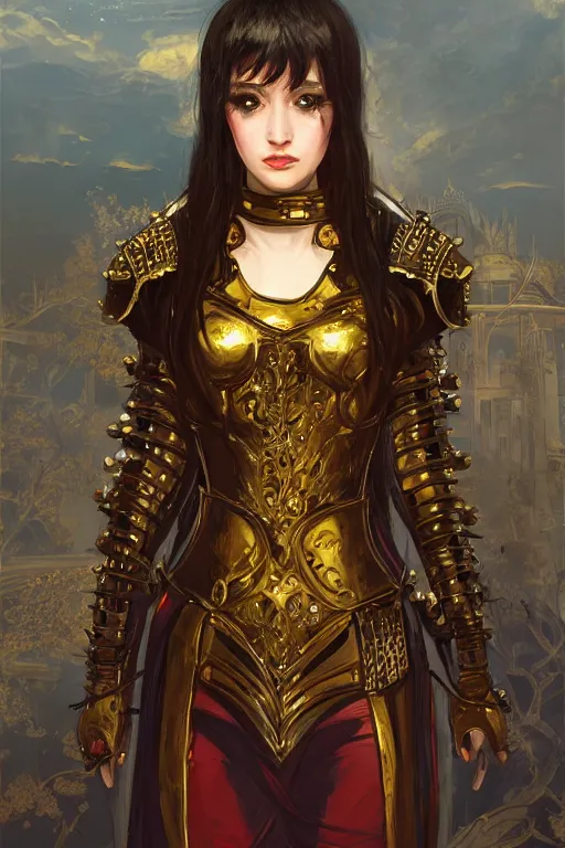 Image similar to portrait knights of Zodiac girl+smoky eyes, black and red reflected armor, in ruined Agora of Athens, black magic night, ssci-fi, fantasy, intricate, very very beautiful, elegant, golden light, highly detailed, digital painting, artstation, concept art, smooth, sharp focus, illustration, art by tian zi and WLOP and alphonse mucha