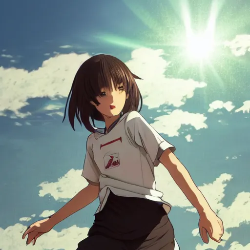 Prompt: a girl is running, sport clothing, kaze ga tsuyoku fuiteiru, anime style, brown short hair, hair down, symmetrical facial features, from arknights, hyper realistic, rule of thirds, extreme detail, detailed 4 k drawing, trending pixiv, realistic lighting, by alphonse mucha, greg rutkowski, shoulder eyes, backlit