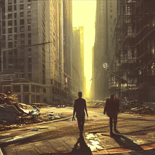 Prompt: photo of new york city as an apocalyptic wasteland, homeless people, cyberpunk style, octane render