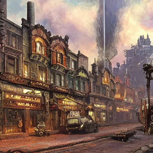 Image similar to a steampunk city in the style of James gurney, famous oil painting, award winning