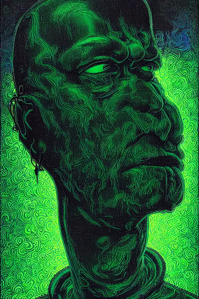 Image similar to bizarre green blacklight detailed renaissance portrait of homer simpson as a highly detailed realistic real life, dramatic cinematic lighting, 8 k, beautiful intricate painting by james r eads and tomasz alen kopera