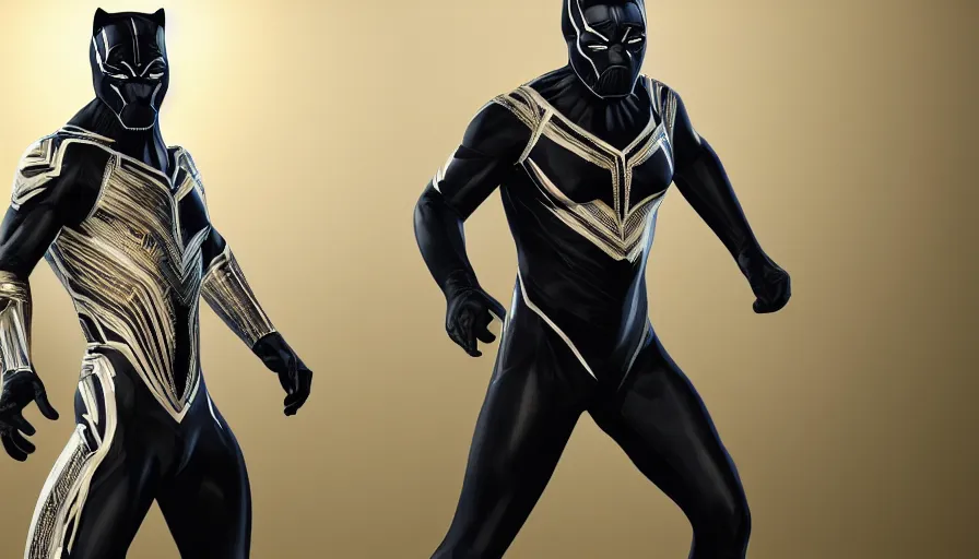 Image similar to white and gold black panther suit, hyperdetailed, artstation, cgsociety, 8 k