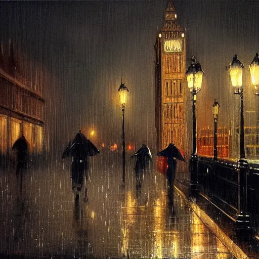 Image similar to a rainy night in London by Joseph Zbukvic