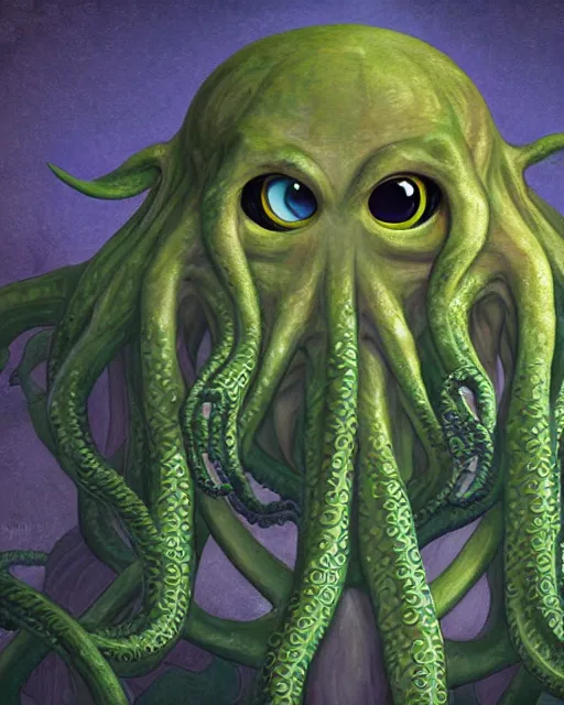 Image similar to cthulhu ， painting photoshop by mark ryden and pixar and hayao miyazaki, 8 k