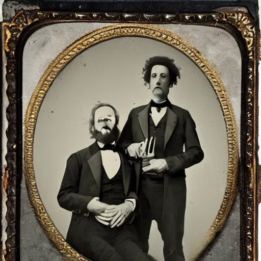 Image similar to photo of rick and morty, in 1 8 8 0 s tintype style.