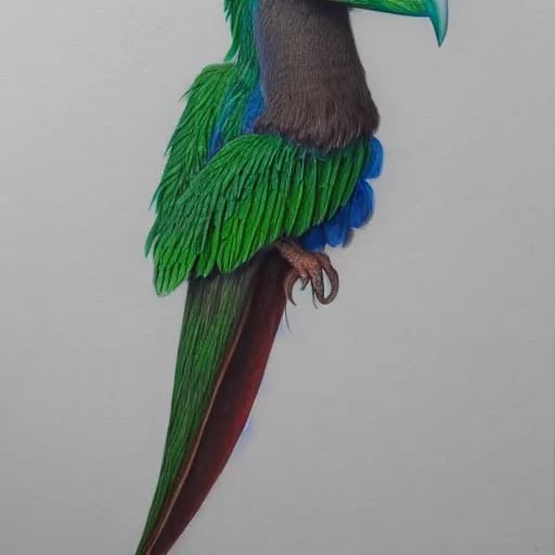 Image similar to a realistic coloured pencil drawing of a quetzal by marcello barenghi and kirsty partridge and natalia rojas and ana maria martinez jaramillo, wingspan artwork, realistic graphite, highly detailed, artstation, realism, photorealism, fine art, white background