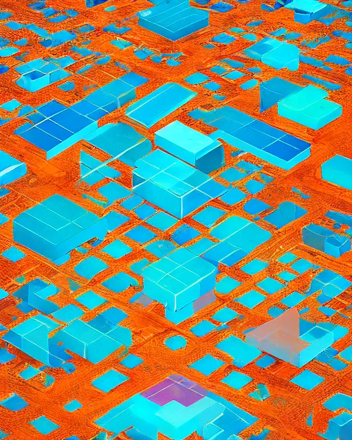 Image similar to a satellite view of a square city with geometric shapes by wacław sporski and ramon chirinos, glitches, ocher and turquoise colors