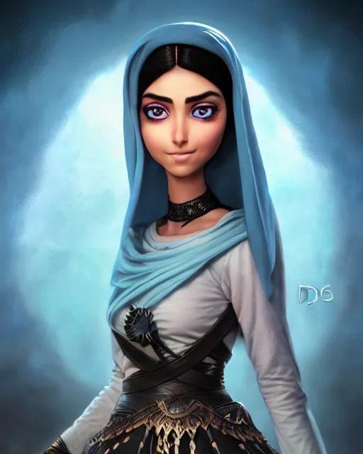 Prompt: an epic fantasy comic book style full body portrait painting of a Crystal blue eyes arab ameera al taweel with black hair, elegant, character design by Mark Ryden and Pixar and Hayao Miyazaki, unreal 5, DAZ, hyperrealistic, octane render, cosplay, RPG portrait, dynamic lighting, intricate detail, summer vibrancy, cinematic