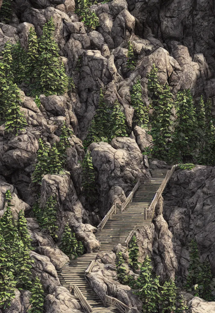 Image similar to kodak portra 4 0 0, photographic and realistic epic vast staircase carved into rock cliff side, photorealistic, hyper detailed, 8 k, movie still, artstation, unreal engine,