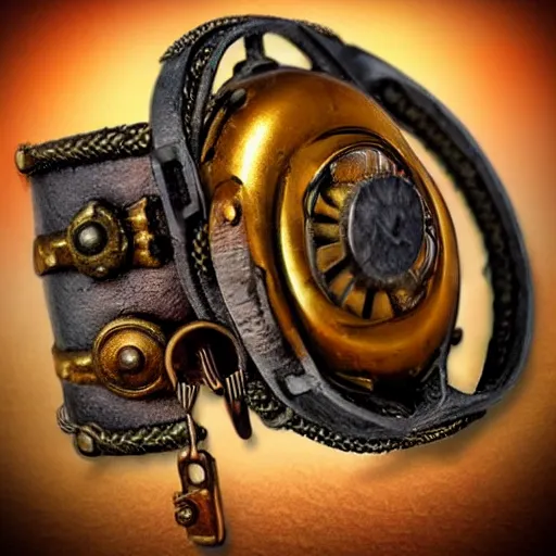 Prompt: A steampunk wristband that shoots out a grapple using steam canisters, epic fantasy art style HD