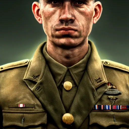 Prompt: A Hearts of Iron IV portrait of a soldier. Highly detailed, fine Art, high detail, great lighting, 8k resolution, masterpiece, concept art, illustration, clear eyes, painting oil on canvas, octane render, HDR, trending on artstation, 4k, 8k, HD