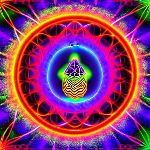 Image similar to dmt ego of death, over sacred geometry psychedelic hallucination, 8 k, high quality