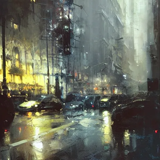 Image similar to cityscape painted by jeremy mann, street - level, dripping oil paint, highly detailed, high resolution