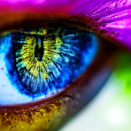 Prompt: beautiful eyes, colorful iris, macro photograph