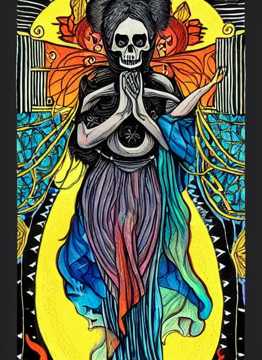 Image similar to beautiful tarot illustration of death, mystical colors, trending on artstation