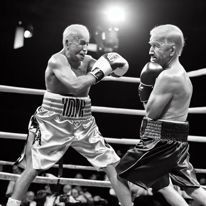 Image similar to boxing match of biden and trump, b & w detailed sharp photo