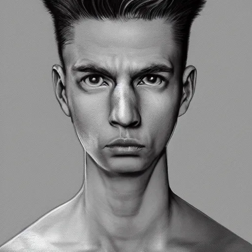 Image similar to Symmetrical, portrait of Bart Simpson, scowling, studio lighting, depth of field, photography, black and white, highly detailed, by Stanley Artgerm Lau, WLOP, Rossdraws, James Jean, Andrei Riabovitchev, Marc Simonetti, and Sakimichan, tranding on artstation