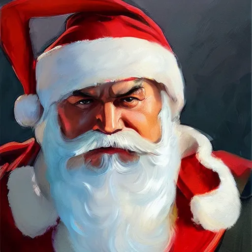 Image similar to greg manchess portrait painting of fully armored santa claus as overwatch character, medium shot, asymmetrical, profile picture, organic painting, sunny day, matte painting, bold shapes, hard edges, street art, trending on artstation, by huang guangjian and gil elvgren and sachin teng