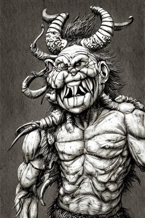 Image similar to hunched troll with a horn on his head, fantasy, highly detailed, digital art, sharp focus, trending on art station, kentaro miura manga art style