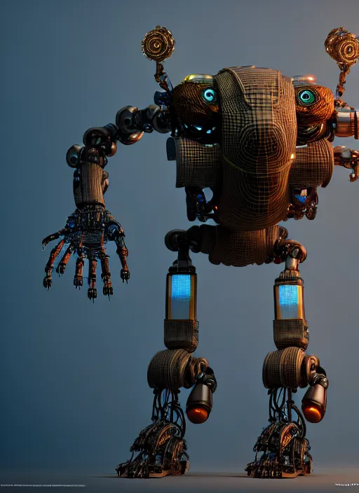 Prompt: A photorealistic 3d render of a robot monster cyborg made of circuits wide view shot by ellen jewett , fantasy, trending on artstation, volumetric lighting, micro details, 3d sculpture, ray tracing, 8k