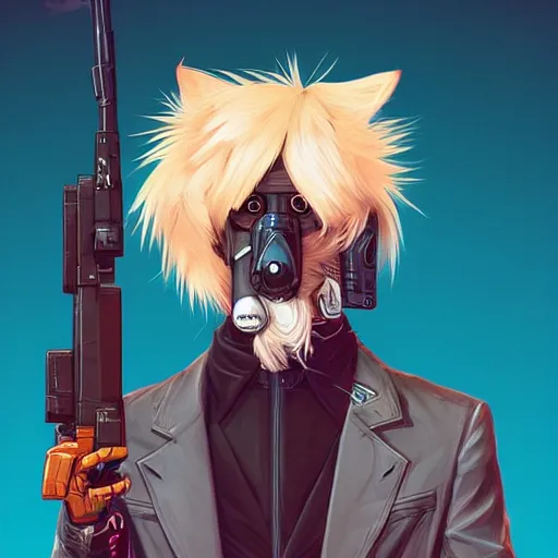 Prompt: a portrait of an anthropomorphic cyberpunk blond terrier! holding a shotgun, fantasy, elegant, digital painting, artstation, concept art, matte, sharp focus, illustration, art by josan gonzalez