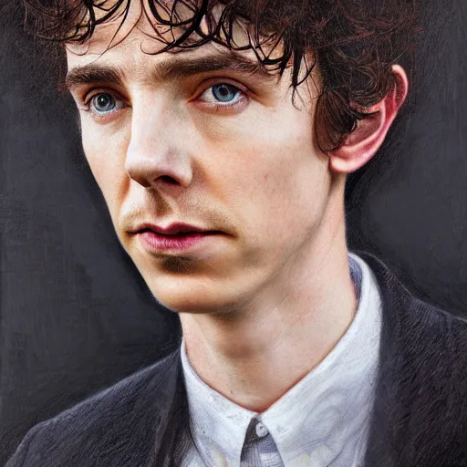 Prompt: portrait of a hybrid of benedict cumberbatch and freddie highmore and and timothee chalamet like the doctor who, photo realistic, highly detailed, perfect face, fine details, by vdragan bibin, hans thoma, greg rutkowski, alexandros pyromallis