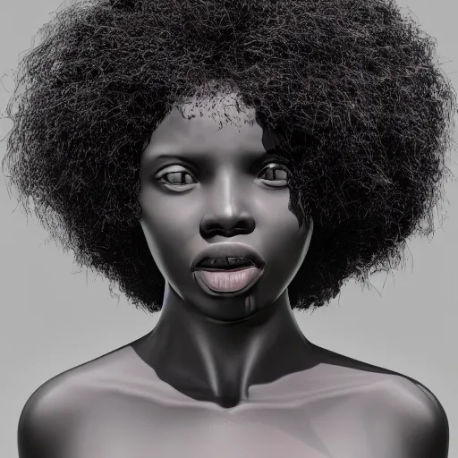 Image similar to a photorealistic all white marble sculpture of a black girl in a afro crying
