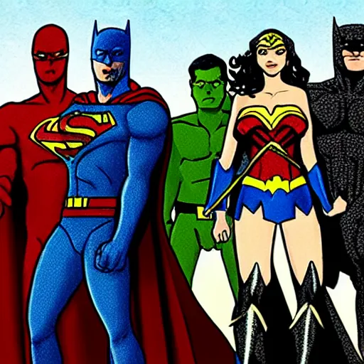 Image similar to bad fanart of the justice league, poorly drawn, amateur, highly detailed, high quality, high resolution