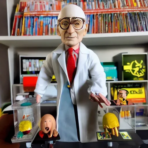 Prompt: albert hofmann wearing a lab coat in his laboratory, stop motion vinyl action figure, plastic, toy, butcher billy style