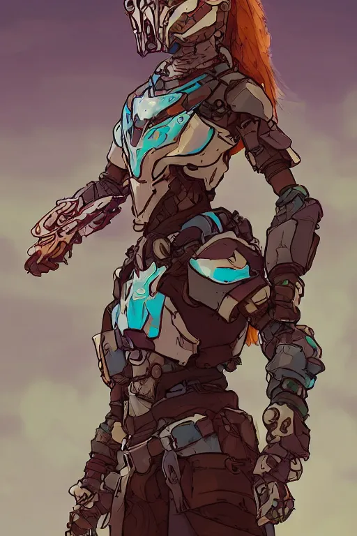 Image similar to combination suit armor aloy horizon forbidden west horizon zero dawn robot ninja mask helmet backpack tribal, art gta 5 comics, official fanart behance hd artstation by jesper ejsing, by rhads, makoto shinkai and lois van baarle, ilya kuvshinov, ossdraws radiating a glowing aura cgi rtx 2 0 2 2