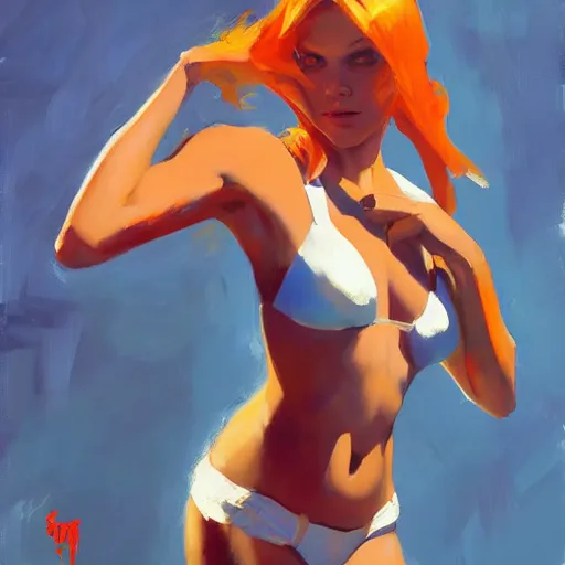 Prompt: leeloo by greg manchess portrait painting medium shot, asymmetrical, profile picture, organic painting, sunny day, matte painting, bold shapes, hard edges, street art, trending on artstation, by huang guangjian and gil elvgren and sachin teng