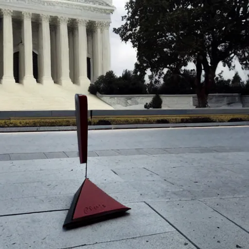 Prompt: Phone camera photo of a guillotine outside the supreme court