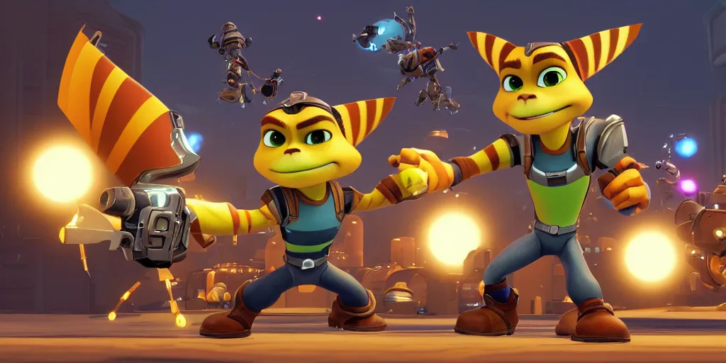 Prompt: ratchet & clank in the style of ralph mcquarrie