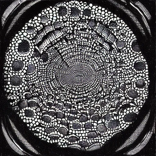 Image similar to an interdimensional portal made of hundreds of creepy eyeballs staring at you contrast detailed horror ink pen drawing