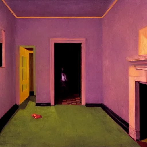 Image similar to a black scary chimera in an haunted liminal hotel abandoned room, hyperrealistic film still by edward hopper, by gottfried helnwein, by klimt, art noveau, highly detailed, strong lights, liminal, eerie, bright pastel colors,