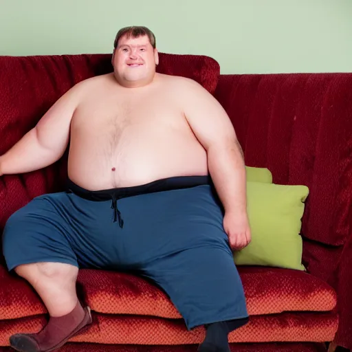 Prompt: The fattest possible man on a couch, photo, 4K