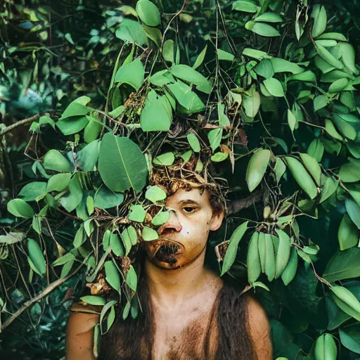 Prompt: jungle photograph of a creature with many vine limbs and a blooming flower head with teeth