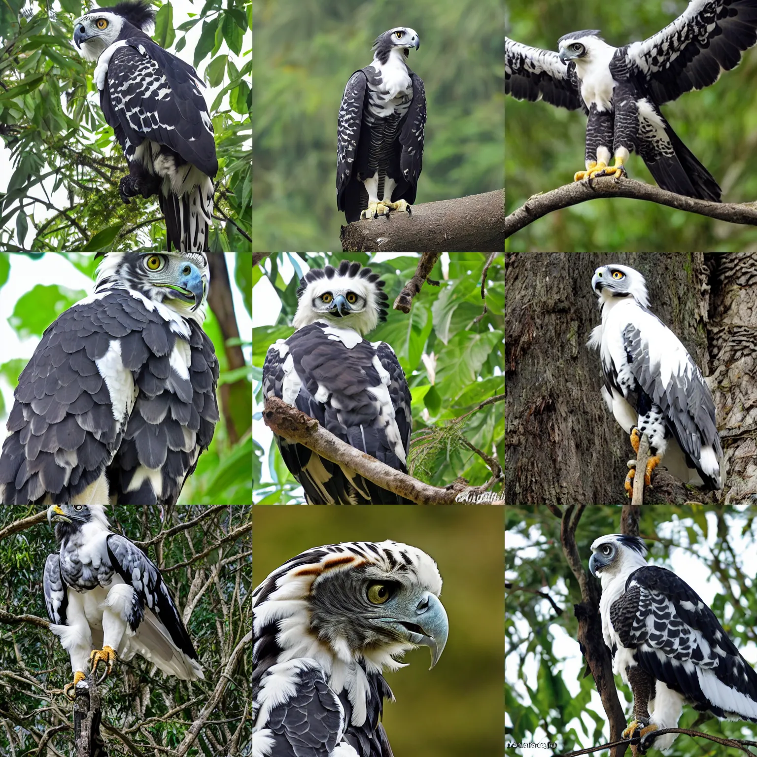 Prompt: a harpy eagle with tiger stripes.