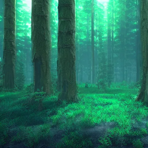 Image similar to extremely detailed wide angle isometric forest photograph dramatic neon lighting octane render 4 k trending on artstation vaporwave digital art