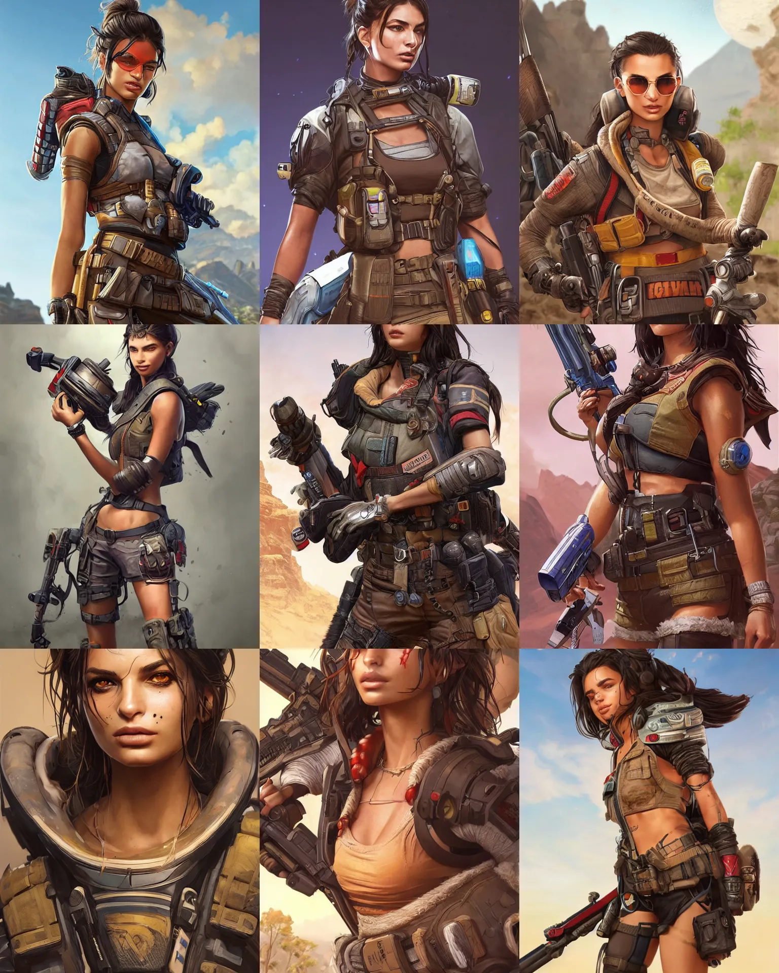 Prompt: Emily Ratajkowski as an Apex Legends character digital illustration portrait design by, Mark Brooks and Brad Kunkle detailed, gorgeous lighting, wide angle action dynamic portrait