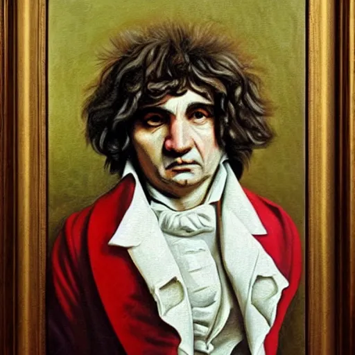 Prompt: a rabbit dressed as beethoven, realistic oil painting,