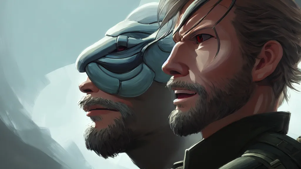 Image similar to portrait, snake from metal gear, studio ghibli, pixar and disney animation, sharp, rendered in unreal engine 5, highly detailed, digital painting, artstation, concept art, smooth, sharp focus, illustration, wide angle, artbook, wallpaper, splash art, promo art, dramatic lighting, art by artgerm and greg rutkowski and bo chen and jin xiaodi