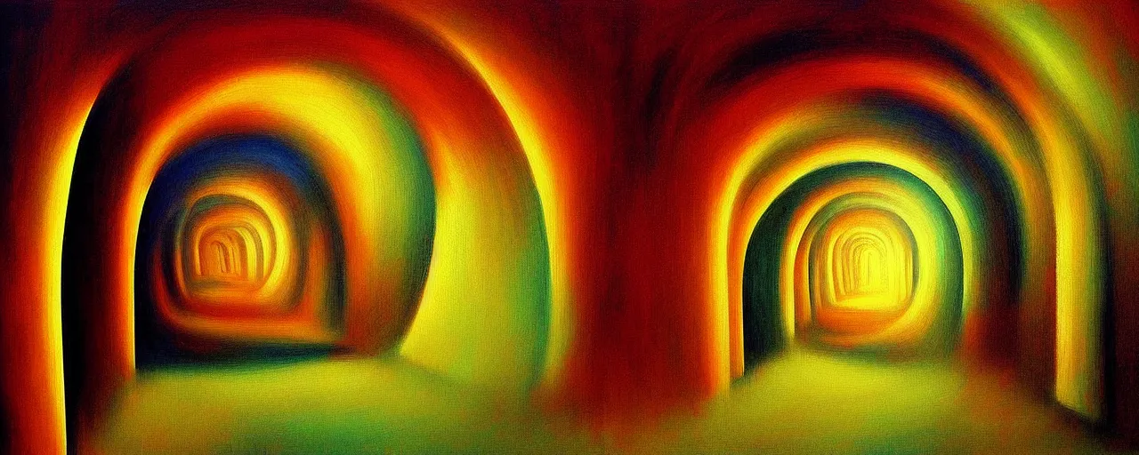 Image similar to long tunnel ego - self axis, surrealistic painting by ronny khalil