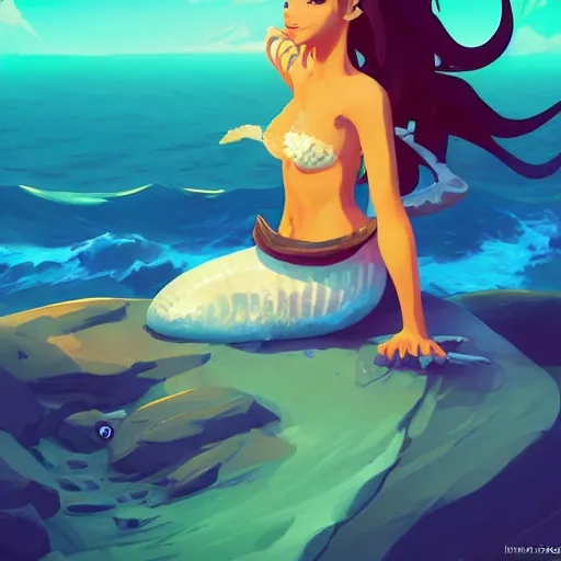 Image similar to painting mermaid treasure on sea of thieves game avatar hero smooth face median photoshop filter cutout vector, behance hd by jesper ejsing, by rhads, makoto shinkai and lois van baarle, ilya kuvshinov, rossdraws global illumination