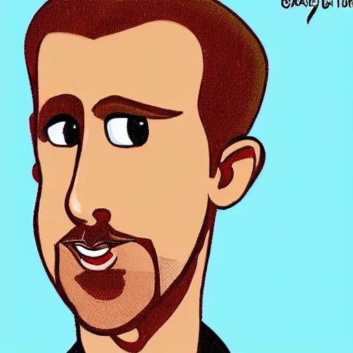 Image similar to Cartoon caricature of Ryan Gosling, silly